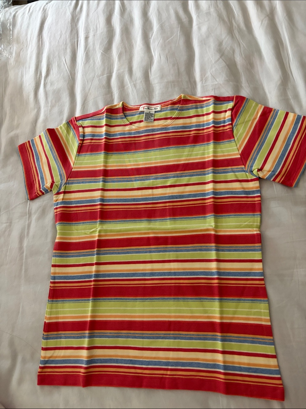 Vintage Talbots Bright Striped Crewneck Tee in Red, Yellow, Blue